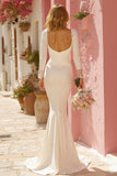 Long Sleeve Mermaid White V Neck Wedding Dress