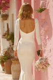 Long Sleeve Mermaid White V Neck Wedding Dress