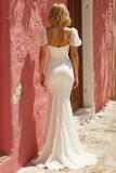 Mermaid White Ruffled Wedding Dress with Slit