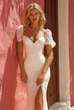 Mermaid White Ruffled Wedding Dress with Slit