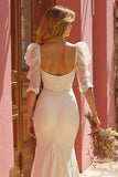 Ivory Mermaid Corset Half Sleeve Wedding Dress with Lace