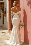 Off the Shoulder Mermaid White Cut Out Wedding Dress