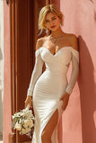 Off the Shoulder Mermaid White Cut Out Wedding Dress