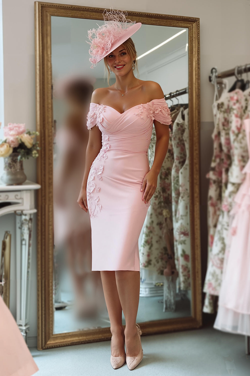 strapless open back dress WEDTREND Women Off the Shoulder Mother of Bride Dress Appliqued Ruched  Blush Pink Bodycon Midi Wedding Party Dress – Wedtrend UK