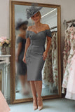 Off the Shoulder Appliqued Blush Pink Mother of Bride Dress