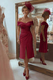Off the Shoulder Ruched Blush Pink Mother of Bride Dress with Slit