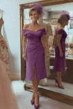 Off the Shoulder Ruched Blush Pink Mother of Bride Dress with Slit