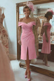 Off the Shoulder Ruched Blush Pink Mother of Bride Dress with Slit
