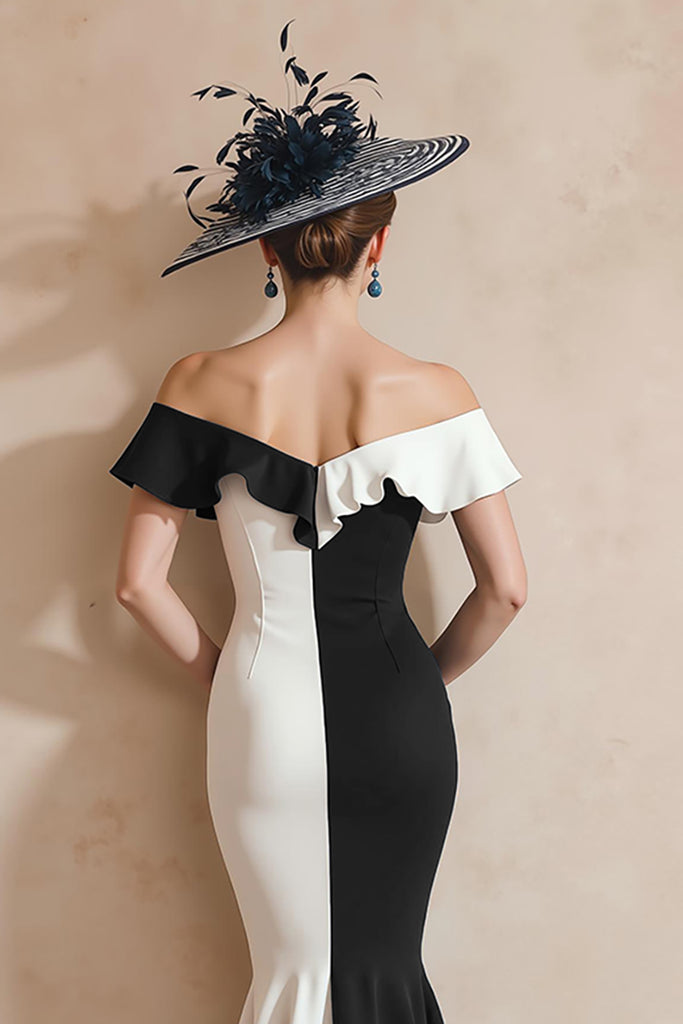 WEDTREND Women Black and White Mother of Bride Dress Off the Shoulder