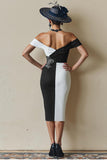 Black and White Off the Shoulder Bodycon Mum of the Bride Dress