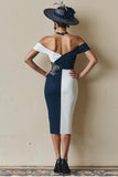 Black and White Off the Shoulder Bodycon Mum of the Bride Dress