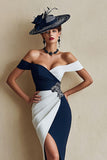 Black and White Off the Shoulder Bodycon Mum of the Bride Dress