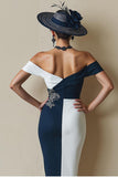 Black and White Off the Shoulder Bodycon Mum of the Bride Dress