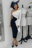 Black and White Long Sleeve Mother of Bride Dress with Ruffles