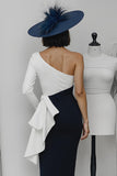 Black and White Long Sleeve Mother of Bride Dress with Ruffles