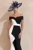 Black and White Off the Shoulder Mermaid Mother of Bride Dress