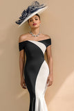 Mermaid Black and White Off the Shoulder Mother of Bride Dress