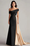 Black and White Off the Shoulder Long Evening Dress with Sash