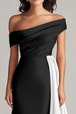 Black and White Off the Shoulder Long Evening Dress with Sash