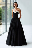 Elegant Black and White Ruched A-Line Strapless Evening Dress