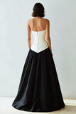 Sweetheart Black and White Ruched A-Line Evening Dress