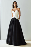 Sweetheart Black and White Ruched A-Line Evening Dress