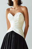 Sweetheart Black and White Ruched A-Line Evening Dress