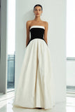 Black and White Strapless A-Line Long Evening Dress