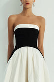 Black and White Strapless A-Line Long Evening Dress