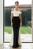 Off The Shoulder Mermaid Black and White Evening Dress