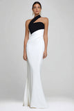 One Shoulder Black and White Mermaid Formal Dress