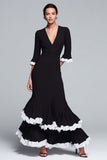 Ruffled Mermaid Black and White V-Neck Evening Dress