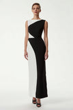 Sheath Bateau Neck Black and White Dress