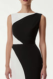 Sheath Bateau Neck Black and White Dress