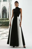 Elegant A-Line Black and White High Neck Long Evening Dress