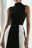 Elegant A-Line Black and White High Neck Long Evening Dress