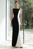 Sheath Black and White Bateau Neck Maxi Dress