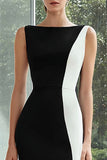Sheath Black and White Bateau Neck Maxi Dress