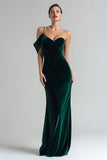 Asymmetrical Velvet Ruched Dark Green Holiday Party Dress
