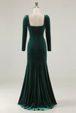 Dark Green Velvet Long Sleeve Mermaid Holiday Party Dress