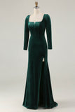 Dark Green Velvet Long Sleeve Mermaid Holiday Party Dress