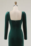 Dark Green Velvet Long Sleeve Mermaid Holiday Party Dress