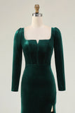 Dark Green Velvet Long Sleeve Mermaid Holiday Party Dress