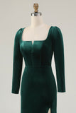 Dark Green Velvet Long Sleeve Mermaid Holiday Party Dress