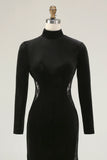 Black Velvet Long Sleeve Mermaid High Neck Holiday Party Dress
