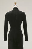Black Velvet Long Sleeve Mermaid High Neck Holiday Party Dress