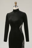 Black Velvet Long Sleeve Mermaid High Neck Holiday Party Dress