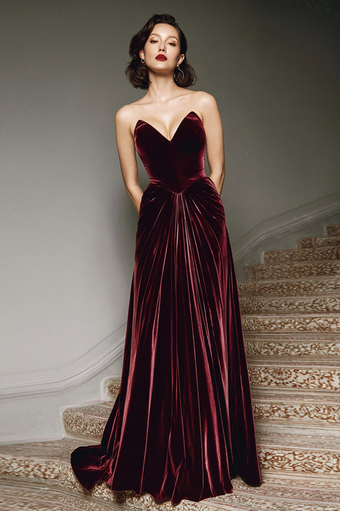 WEDTREND Women Sweetheart Velvet Holiday Party Dress Burgundy A-Line