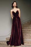 Sweetheart Velvet A-Line Burgundy Holiday Party Dress with Pleats