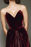 Sweetheart Velvet A-Line Burgundy Holiday Party Dress with Pleats